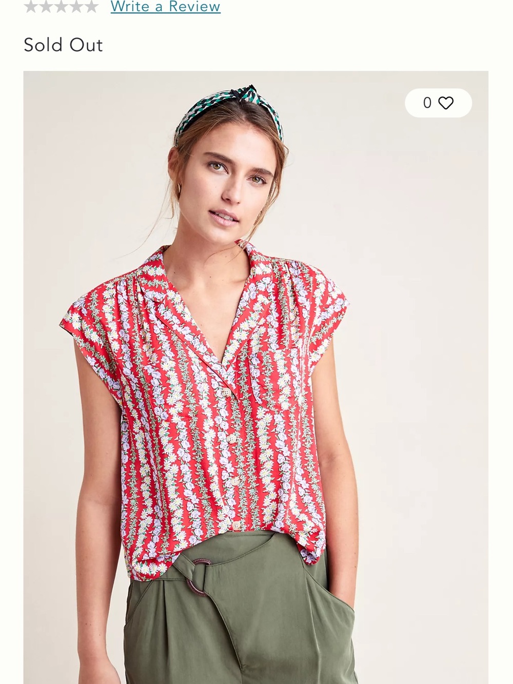 Anthropologie Colloquial Red & White Floral Stripe Cap-Sleeve Blouse